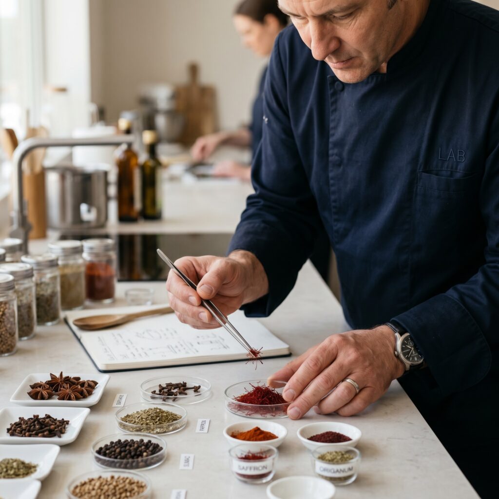Chef working with saffron and specialised spices